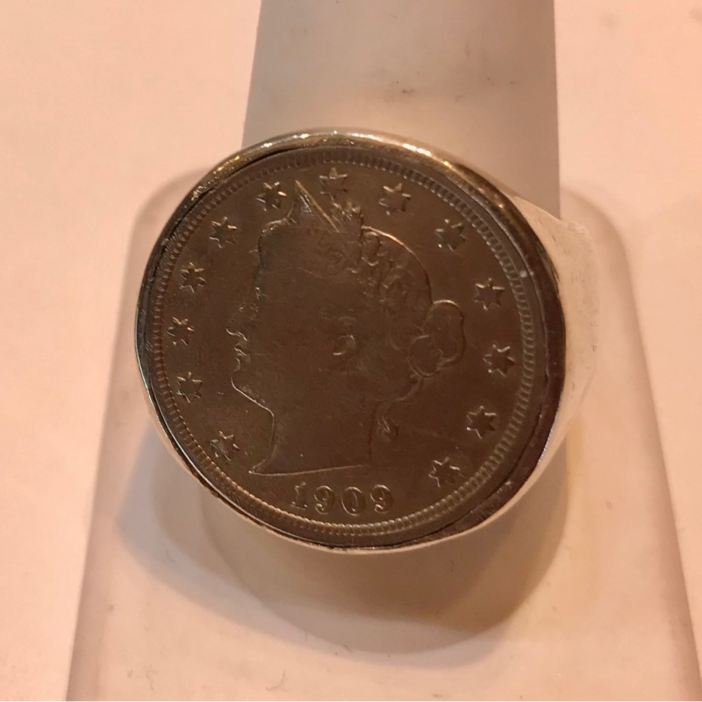 1909 Liberty Head V Nickel VF Mans ring silver